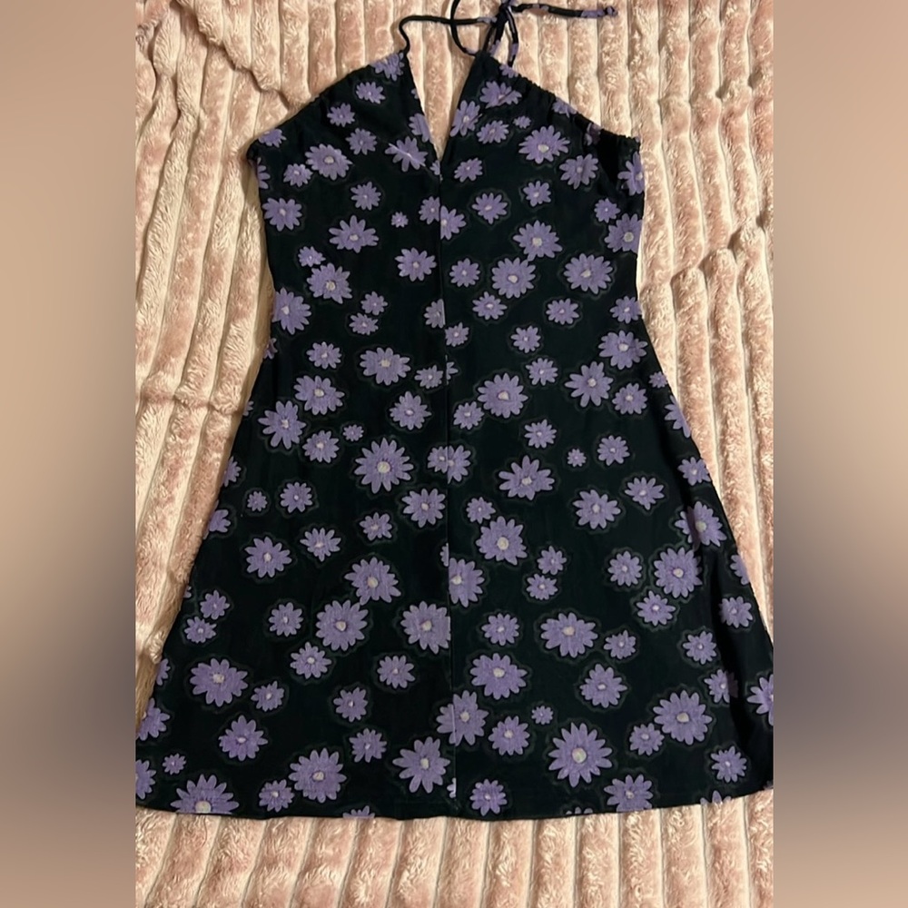Chic Floral Halter Mini Dress - Black and Purple